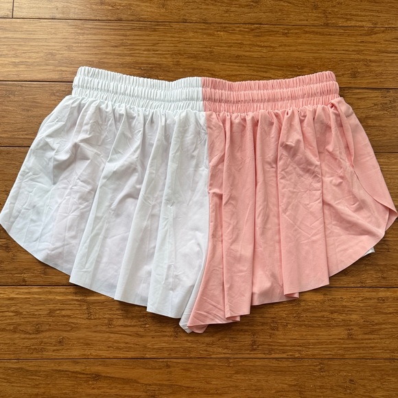 Colorblock Peach and White Flowy Women's Athletic Shorts - Picture 3 of 3